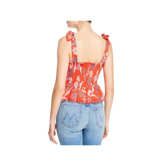 DOLAN Womens Stretch Smocked Ruffled Pleated Tank Sleeveless Square Neck Top - Picture 2 of 2